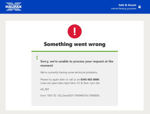 Screengrab of the website for the Halifax bank. Disruption affecting Amazon Web Services (AWS) has led to a spike in reported outages across a wide variety of internet services including for HMRC, Zoom and Snapchat. Photo credit: Halifax/PA Wire