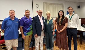 Paul Lane, President, Rotary Wylde Green; Matt Johnson, Rotary District 1060 Chair, Community and Vocational; Sushil Nand, Rotary District 1060 Assistant Governor, Yvonne Drake-Johnson, Rotary District 1060 Assistant Governor; Mayor of Royal Sutton Coldfield, Cllr Cindy Yip and her consort, Birmingham City Councillor Alex Yip.