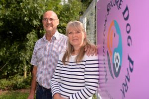 Business owners Sarah and Stuart Lloyd at Rodington Secure Dog Park, on Thursday, July 24, 2025.