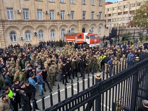 Supporting image for story: Protesters refuse to cede control of government buildings in Georgian province