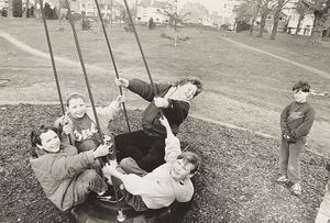 Brad Ostins, Sarah Owen, Dawn Stokes, Clare Stokes and Sarah Woolridge playing at Brinton Park, Kidderminster, on February 22, 1990.