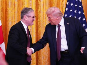 US President Donald Trump and Prime Minister Sir Keir Starmer shaking hands