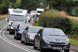 Slow traffic on the A5 outside Weston Park
