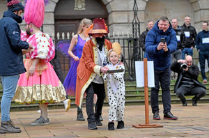 Stafford pancake race Market square. Pictured, Elodie Carter age 6