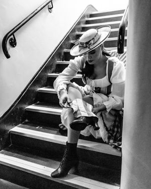 Kiera Hayes takes a quiet moment to readjust her outfit. Photo: Danny Kaan