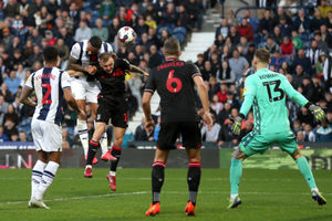 Kyle Bartley of West Bromwich Albion scores a goal to make it 1-0 during the Sky Bet Championship between West Bromwich Albion and Stoke City at The Hawthorns on November 12, 2022 in West Bromwich, United Kingdom. (Photo by Adam Fradgley/West Bromwich Albion FC via Getty Images).