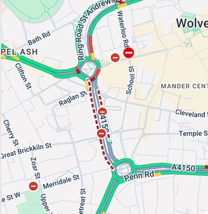 The red dotted line shows where the closure is. It is believed the road was closed from around 7.30pm.