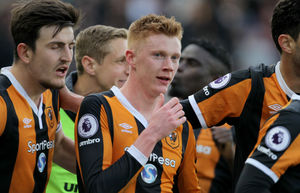 Sam Clucas (centre) celebrates after scoring for Hull City in the Premier League. Picture: PA