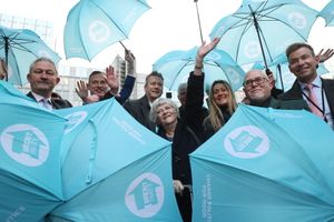 Ann Widdecombe reacts with other members of the Brexit party as they leave en masse from the European Parliament in Brussels, Belgium, ahead of the UK departing the European Union