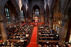 The military funeral of Northern Ireland veteran Luke Smith, at St Michael's and All Angels Church, Penkridge.