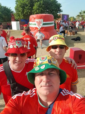 John Riley, Gary Williams and Simon Pearce making their way to the Iran game 