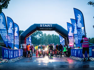 Supporting image for story: Hundreds of cyclists descend on Ludlow Racecourse on nine-day ride across Britain