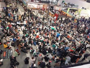 Supporting image for story: Pro-Palestinian protesters stage sit-in at Birmingham New Street station