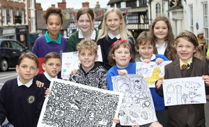 The Sir David Amess Children’s Parliament, The Shrewsbury Arts Trail, and The Darwin Centre Wales are thrilled to announce the global launch of The Darwin Doodle Art Competition for children in collaboration with the Soden Gallery in Shrewsbury.
Pictured front left to right, Lewis and Flynn (Coleham Primary School) Joe Whale (Doodle Boy) Elvie, Soren (both Weston Lullingfields Primary School) and Alora (St. Winefride's School)
Back left to right, Eva (Oakmeadow Primary School) Amelie (Priory School) Sophia and Rosa (both Coleham Primary School)