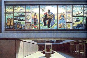 Dudley's new Churchill Precinct was a riot of colour when this photograph was taken in August, 13, 1969. The 39ft screen, in memory of Britain's wartime prime minister, was made of 17 pieces of glass at a cost of £10,000. The screen was removed when the precinct was converted into a covered shopping mall in the early 1990s.