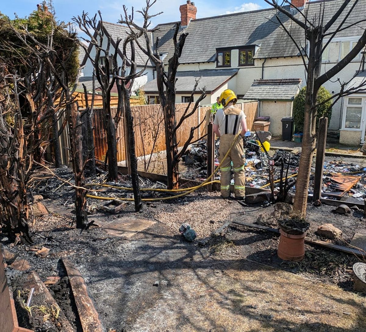 Firefighters tackle huge fire involving multiple sheds and affecting three separate homes in Oswestry