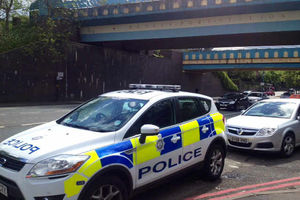 Police at the scene at Dudley Port Station