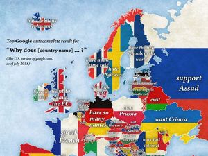 Supporting image for story: This clever map reveals the questions Americans Google about European nations