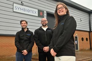 Olivia Simpson, right, Dr Mattia Parati, left, and Andy Barrass, centre, at SymbioTex in Wolverhampton