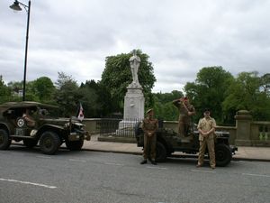 Photo caption: Members of Shropshire Military Vehicle Trust with their Willis Jeep and 1942 Dodge Command Car on St. Chad’s Terrace, Shrewsbury, where they paid their respects at the King’s Shropshire Light Infantry memorial enroute into the town.