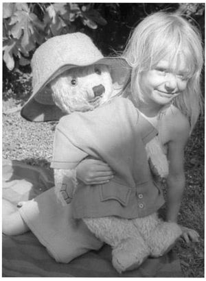 Cat from New Zealand with her Merrythought, Ted, in 1979 