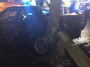 Supporting image for story: Driver flees as Subaru smashes into lamppost in high-speed crash