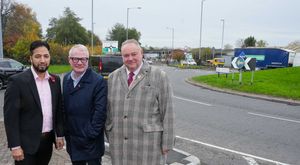 Councillor Qaiser Azeem (Wolverhampton Council’s Cabinet Member for City Transport) Richard Parker (Mayor of the West Midlands) and Councillor Stephen Simkins (Leader of Wolverhampton Council) at Bilston High Street island, which has been resurfaced.