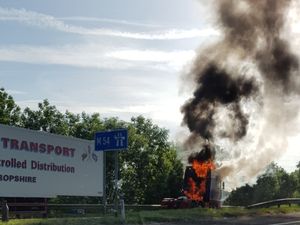 Supporting image for story: Lorry fire closes M54 slip road at Wellington  