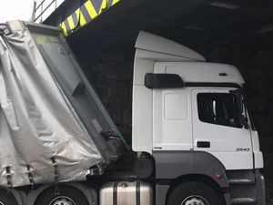 Supporting image for story: Newtown road blocked after lorry gets stuck under bridge