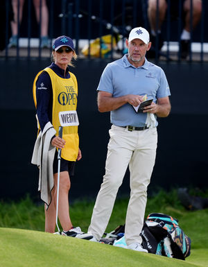 Lee Westwood (right) with wife Helen at The Open Championships in Portrush, Northern Ireland
