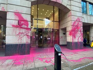 Supporting image for story: Anti-HS2 protesters hurl pink paint at Department for Transport building