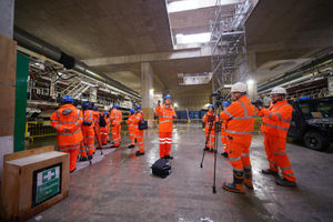 Chief secretary to the Prime Minister Darren Jones (centre) speaking to media at the Atlas Road Tunnelling Office, in London, during a ceremony to switch on the HS2 Tunnelling machine to dig the tunnel from Old Oak Common to Euston. Photo: Yui Mok/PA Wire