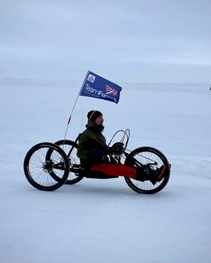 Darren Edwards on the ice of Antarctica. Photo: www.facebook.com/thedisabledadventurer