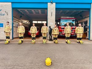 Ludlow firefighters during their minute's silence in memory of their colleague Chris Short. Picture: Ludlow Fire Station