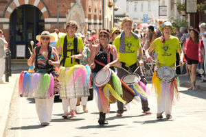 The Broseley Beats Samba Band provided a soundtrack for the procession in temperatures akin to those in South America. Image Andy Compton