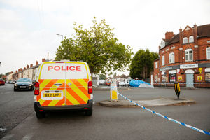 Police in Birchills on Thursday after four men were injured in a shooting and stabbing