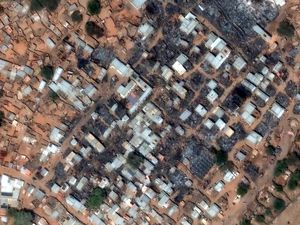 A general view of Zamzam refugee camp after being attacked, outside the Darfur town of al-Fasher, Darfur region, Sudan