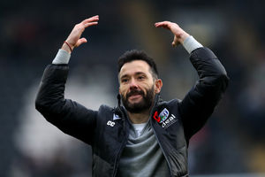  Carlos Corberan celebrates with the Albion fans at full time (Photo by Adam Fradgley/West Bromwich Albion FC via Getty Images)