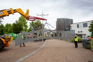 The back plate for the Battle of Saragarhi Statue is installed at the site in Wednesfield