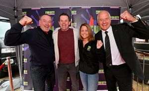 Fun City owners Paul and Hayley Andrews with football legends Bob Taylor and Steve Bull