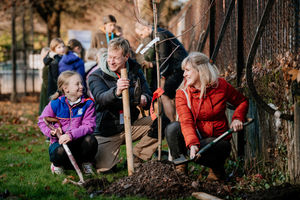 Erin Turner 10, Dad Brendan Turner (who donated the trees) and Councillor Kate Halliday (Belle Vue Councillor)..
