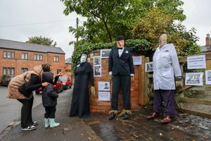 Marie Curie, Winston Churchill and Albert Einstein scarecrows at the festival