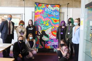 Oldbury Wells School headteacher Lee Tristham with students who took part in the town twinning event