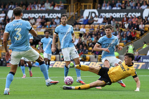 Wolverhampton Wanderers' Norwegian striker Jorgen Strand Larsen (Photo by DARREN STAPLES/AFP via Getty Images) 