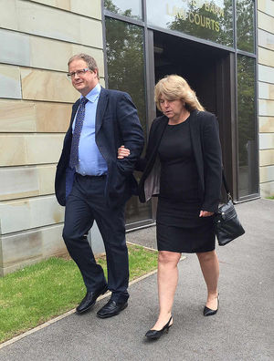 Gaynor Hogarth, who was on top of Corn Ddu mountain in the Brecon Beacons with fellow youth worker Jeremy Prescott when he was killed after being struck by lightning, leaves Brecon Law Courts. Picture: Benjamin Wright/PA Wire