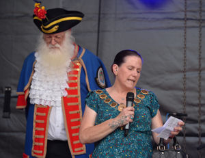 The Mayor of Shrewsbury, Councillor Elizabeth Roberts, on stage at The Quarry 