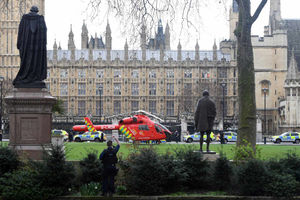 An air ambulance outside the Palace of Westminster after Masood's attack