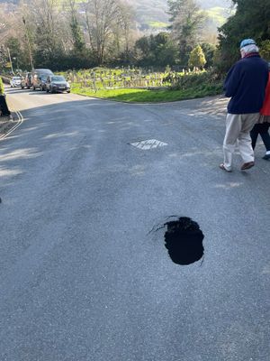 A sinkhole has opened up on Cunnery Road in Church Stretton. Picture: Bev Smith