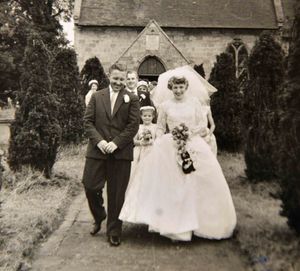 The happy couple outside Buildwas Church in 1960