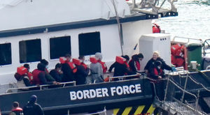Migrants are brought in to Dover, Kent, on a Border Force vessel following a small boat incident in the Channel